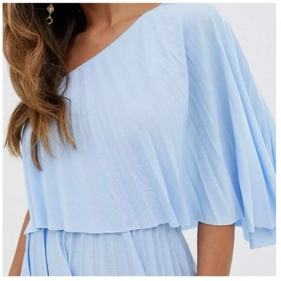ASOS US size 2 pale blue one shoulder pleated crop top midi dress - Picture 3 of 16